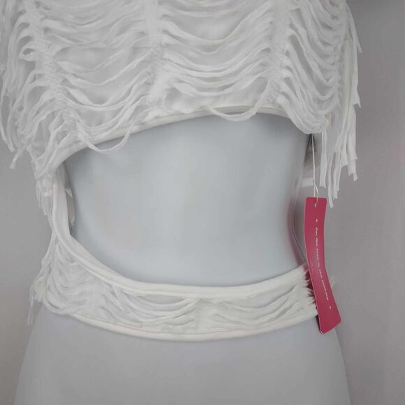 NWT Shein Icon White Fringe Cut Out Cropped Halter Top Women's Size US 6 Medium - Picture 4 of 13